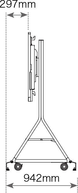 スタンドに懸架した状態の側面の奥行942mm