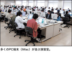多くのPC端末（iMac)が並ぶ演習室