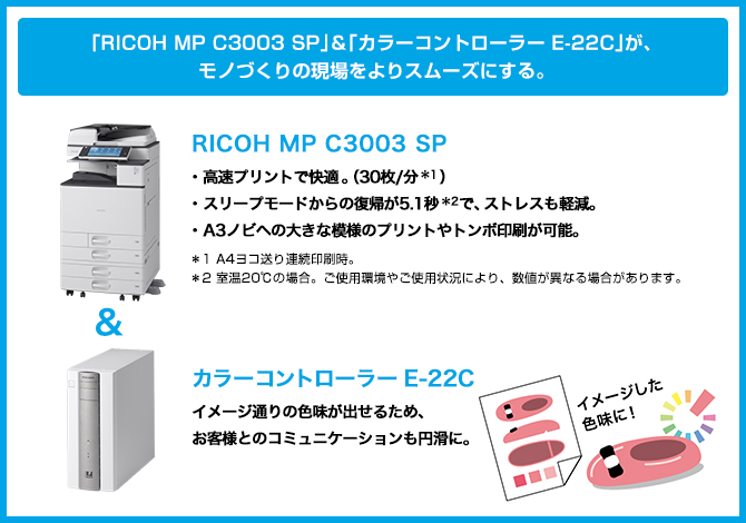 「「RICOH MP C3003 SP」＆「カラーコントローラー E-22C」が、モノづくりの現場をよりスムーズにする。