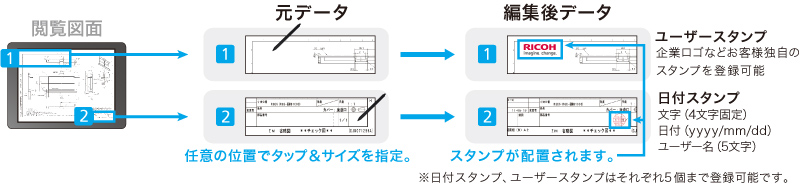 画像：スタンプ機能で出図印の押印が可能