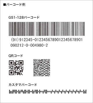 画像：「GS1-128バーコード」「QRコード」印刷対応