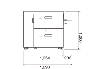 画像1：A3LCT 長尺用紙拡張キット タイプS9装着時 エアピック式A3LCT RT5120 外形寸法