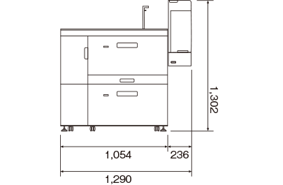 画像2：A3LCT 長尺用紙拡張キット タイプS9装着時 エアピック式A3LCT RT5120 外形寸法