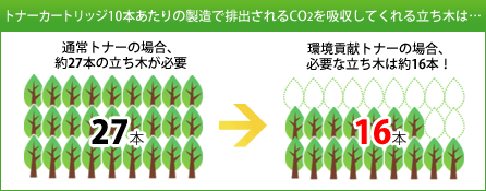 トナーカートリッジ10本あたりの製造で排出されるCO2を吸収してくれる立ち木は…