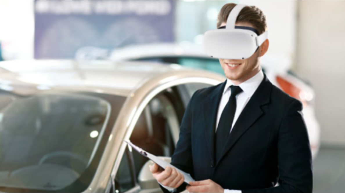 ヘッドマウントディスプレイを装着する男性のイメージ図