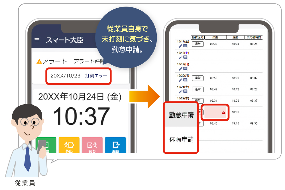通知機能で勤怠の管理業務を軽減
