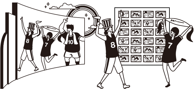 大画面でサイネージ表示したりカードを貼り出すイラスト