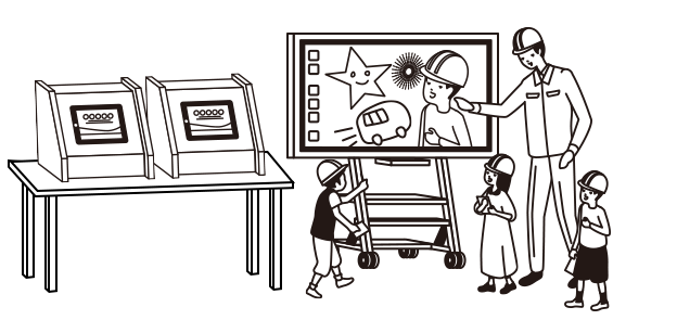 インタラクティブホワイトボードと造作セットを複数台設置しているイラスト