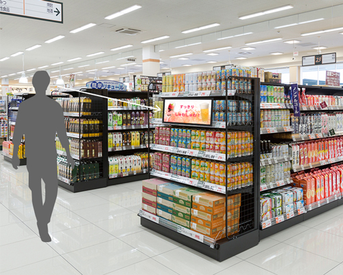 スーパーマーケットに設置されたデジタルサイネージ