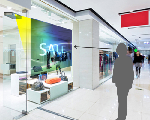 ショップのショーウィンドウに設置されたデジタルサイネージ