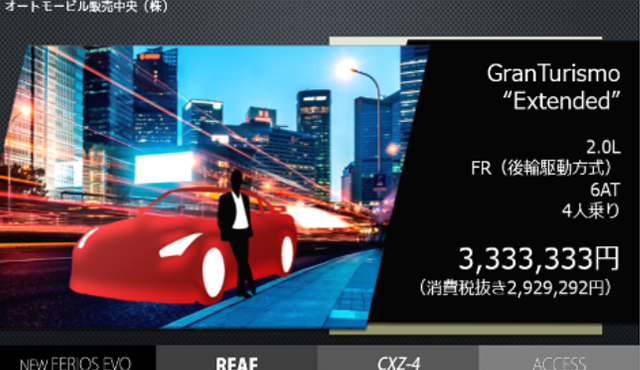 車種や価格が掲載されたデジタルサイネージ例