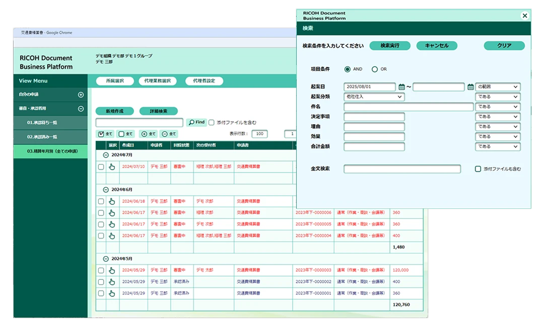 年月単位でグルーピング・集計して一覧化したビューの例