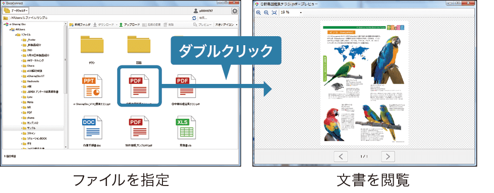 ファイルを指定しダブルクリックすると文書を閲覧できます。
