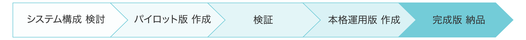 システム構成 検討→パイロット版 作成→検証→本格運用版 作成→完成版 納品