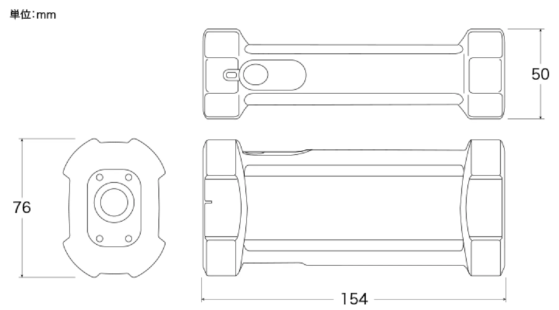 高さ76mm、幅50mm、奥行き154mm