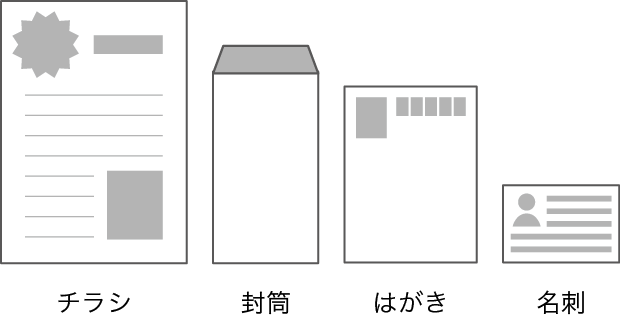 チラシ、封筒、はがき、名刺など幅広い用紙に対応
