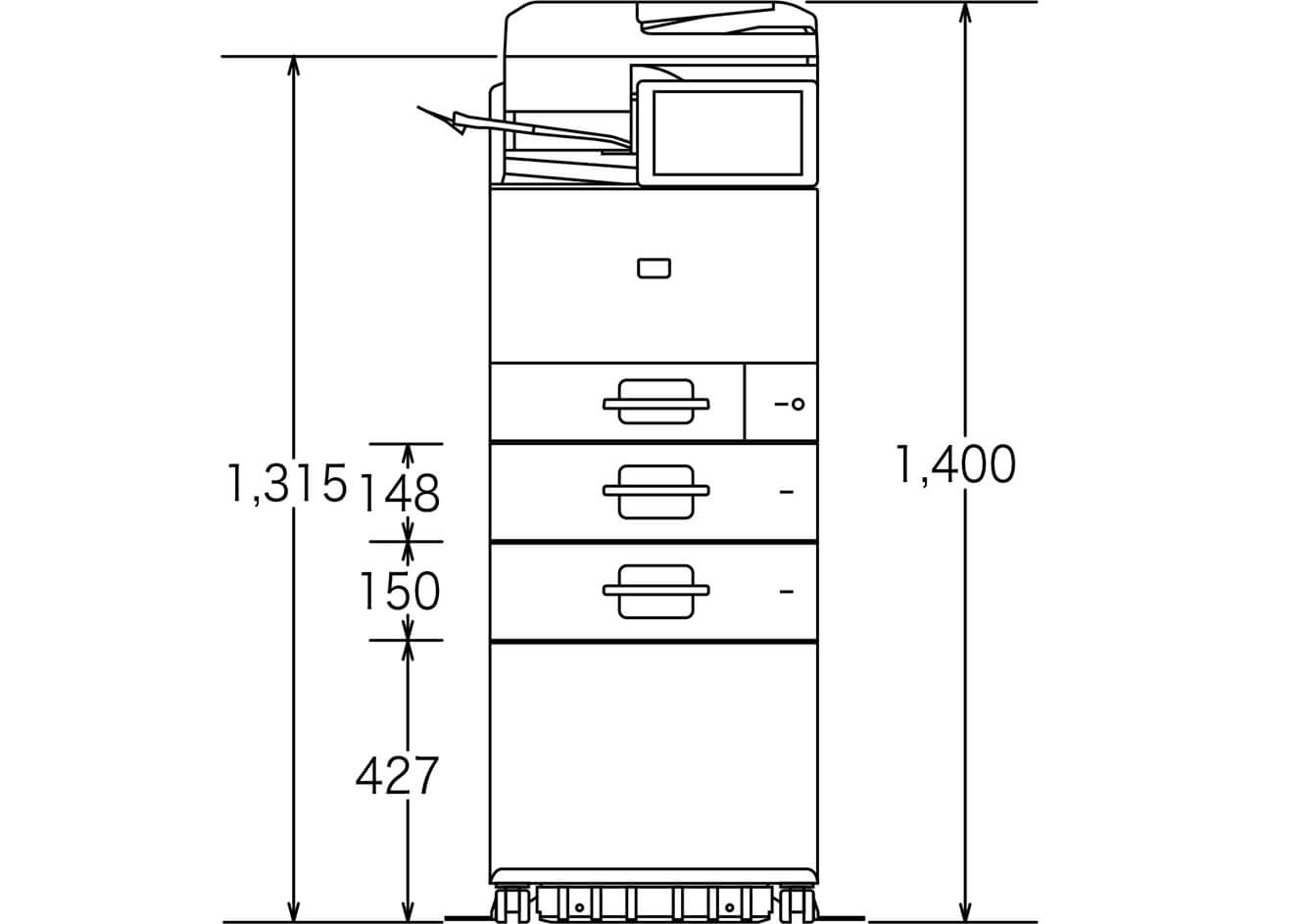 RICOH IM C431 本体前面の寸法図
