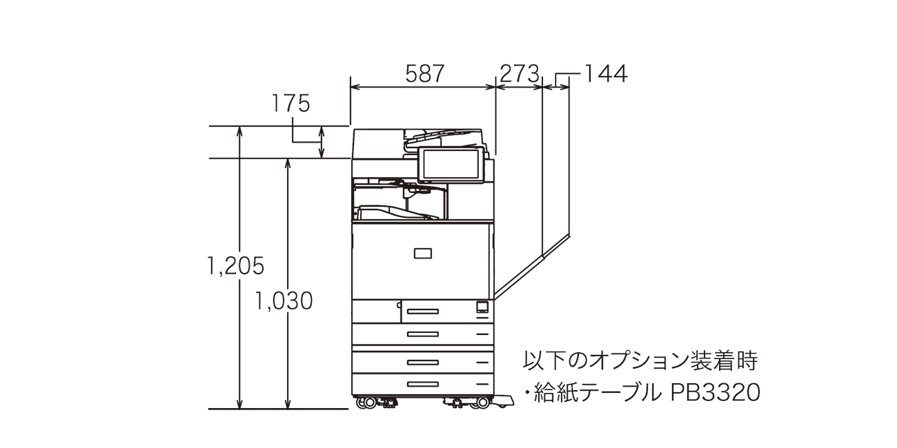 画像1：RICOH IM C7010 の寸法図