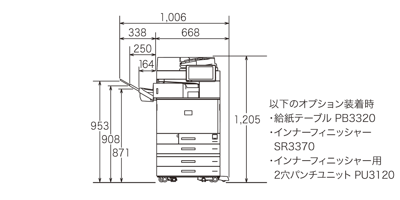 画像6：RICOH IM C7010 の寸法図