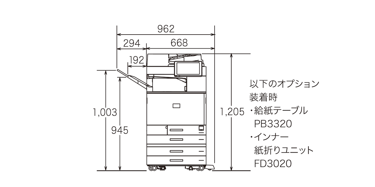 画像7：RICOH IM C7010 の寸法図