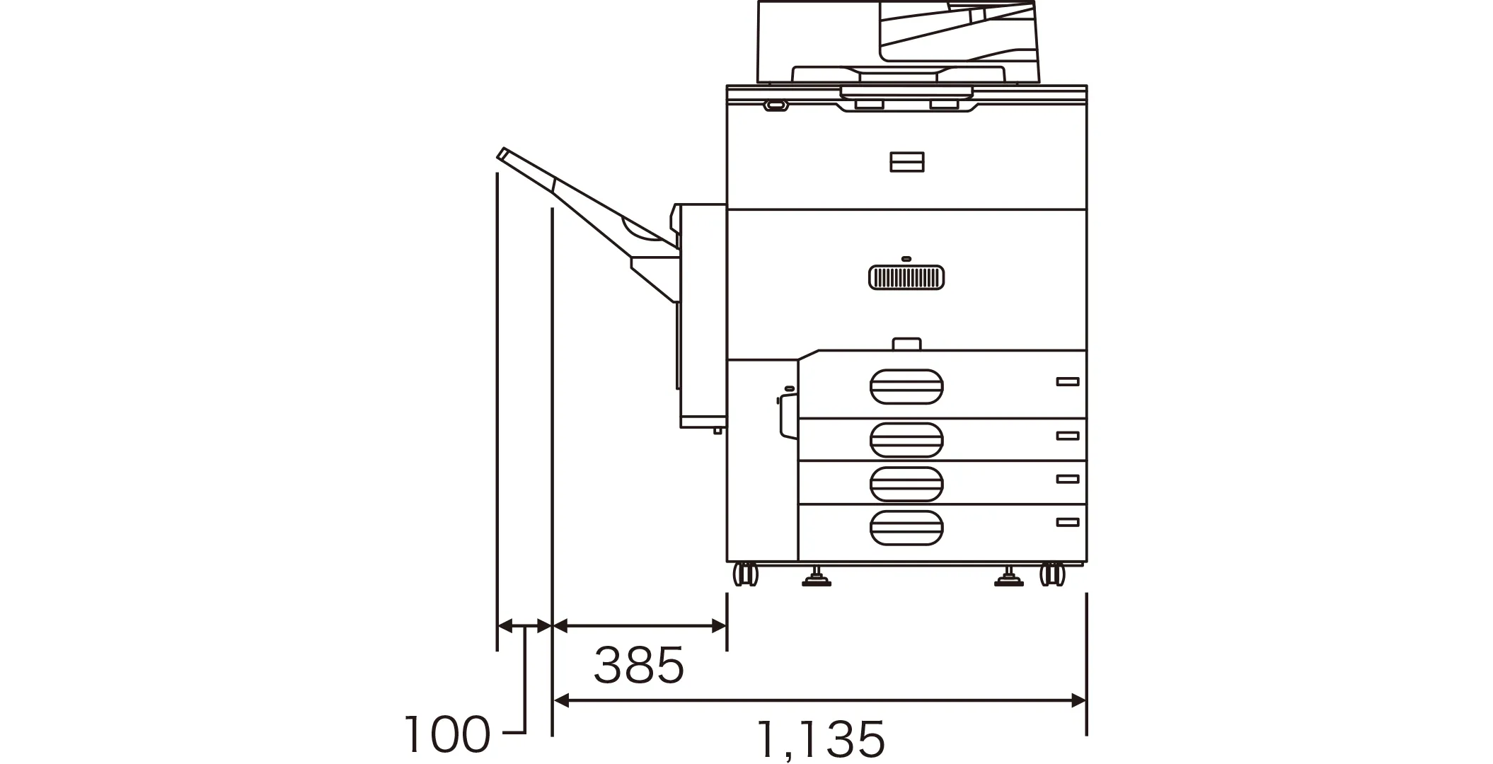 スライドソートトレイを全て引き伸ばした時の最大幅1,235mm