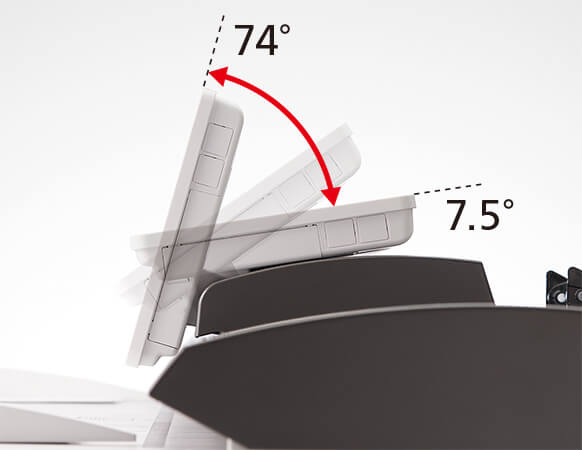 角度は水平に対し7.5度から74度まで変更が可能