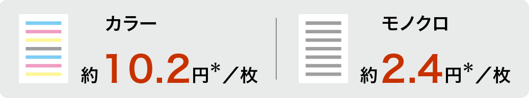 画像：カラーで約10.2円/枚、モノクロで約2.4円/枚