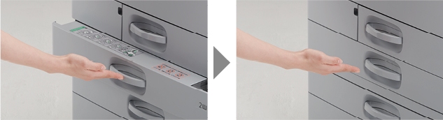 画像：確実・静かに閉められる、トレイ引き込み機構