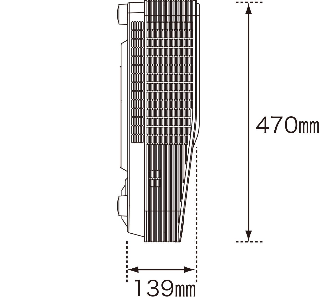 奥行き470mm、高さ139mm