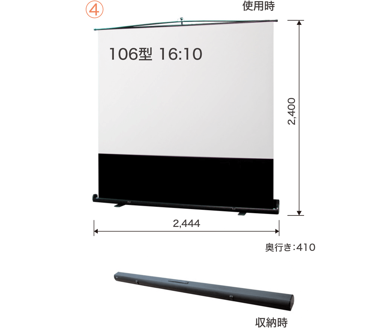④モバイルスクリーンの使用時と収納時のイメージ