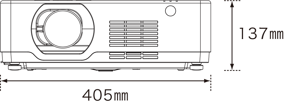 画像：RICOH PJ WUL6760 寸法図 ＜本体正面＞