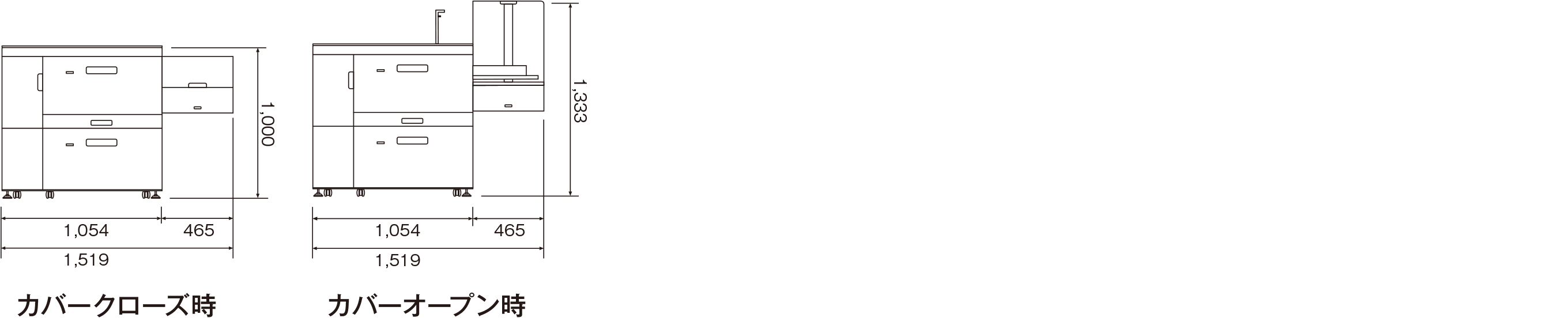 画像：A3LCT長尺用紙拡張キット XL タイプS14装着時 エアピック式A3LCT RT5150 外形寸法