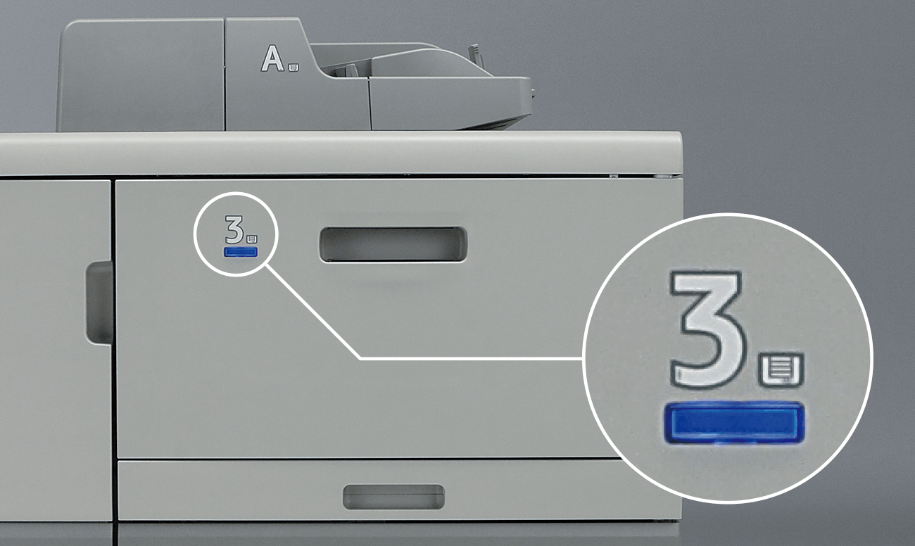 画像：給紙中のトレイが一目でわかる、アクティブトレイインディケーター