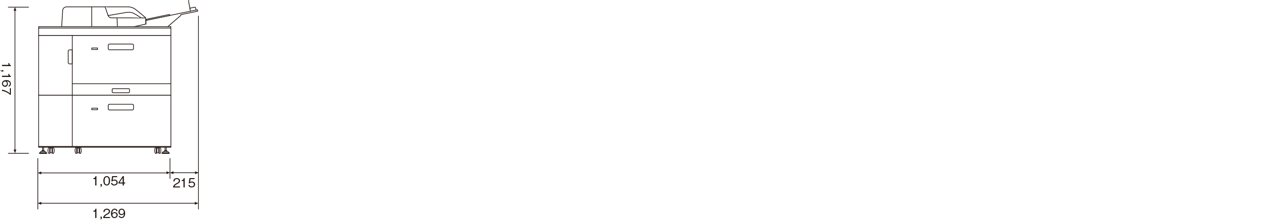 画像：手差しトレイ長尺用紙給紙ガイド タイプS9装着時 外形寸法