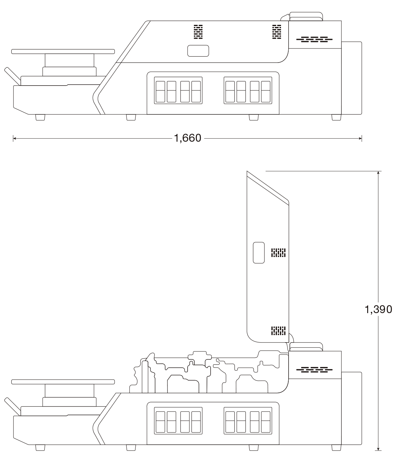 奥行き1,660mm、カバーを開いたときの高さ1,390mm