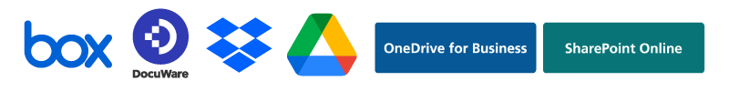 box、DocuWare、dropbox、Google ドライブ、OneDrive for Business、SharePoint Onlineのロゴ画像