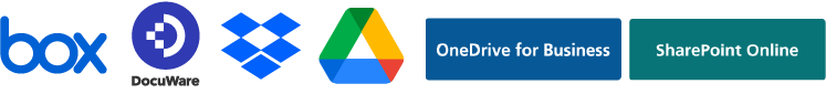 box、DocuWare、dropbox、Google ドライブ、OneDrive for Business、SharePoint Onlineのロゴ画像