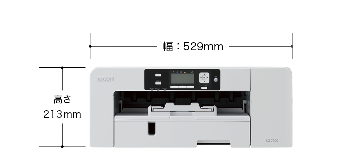 正面からみた図。幅：529&#13212;、高さ213&#13212;