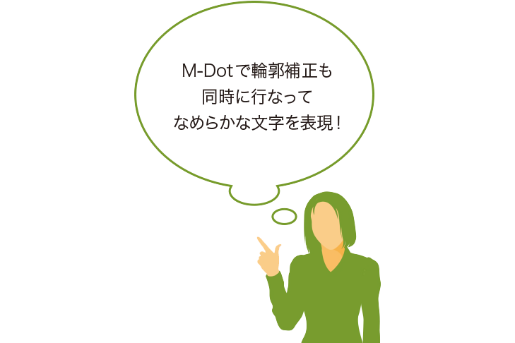 M-Dotで輪郭補正も同時に行なってなめらかな文字を表現！