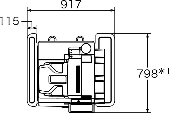 オプション（1000枚給紙テーブル C840 4ビンプリントポスト C840）装着時 本体上面