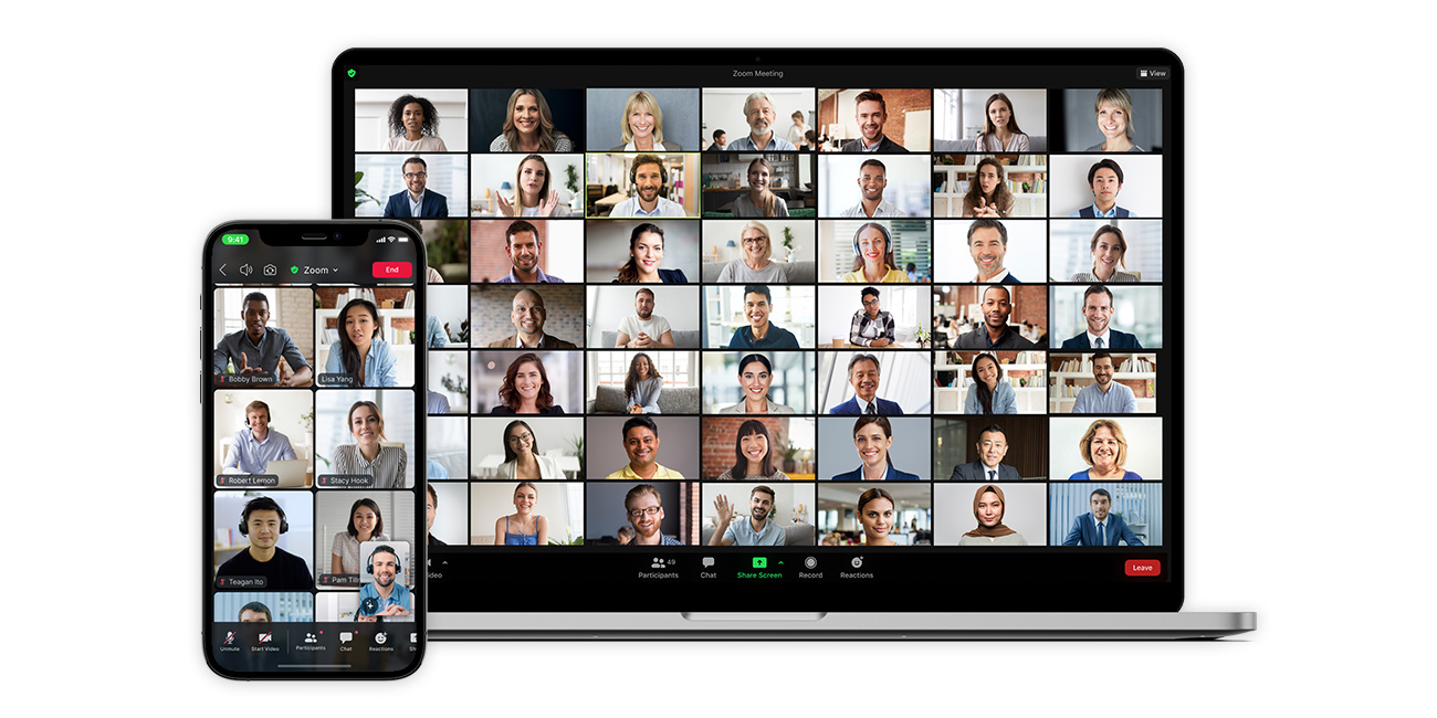 画像：Zoom Meeting中のスマホ・PC画面