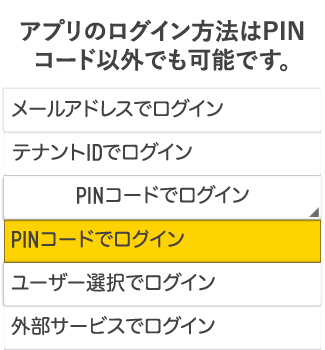 アプリのログイン方法はPINコード以外でも可能です