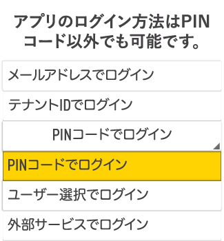 アプリのログイン方法はPINコード以外でも可能です