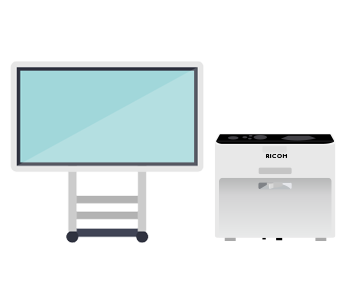 画像：インタラクティブホワイトボード、プロジェクター、ポータブルモニター