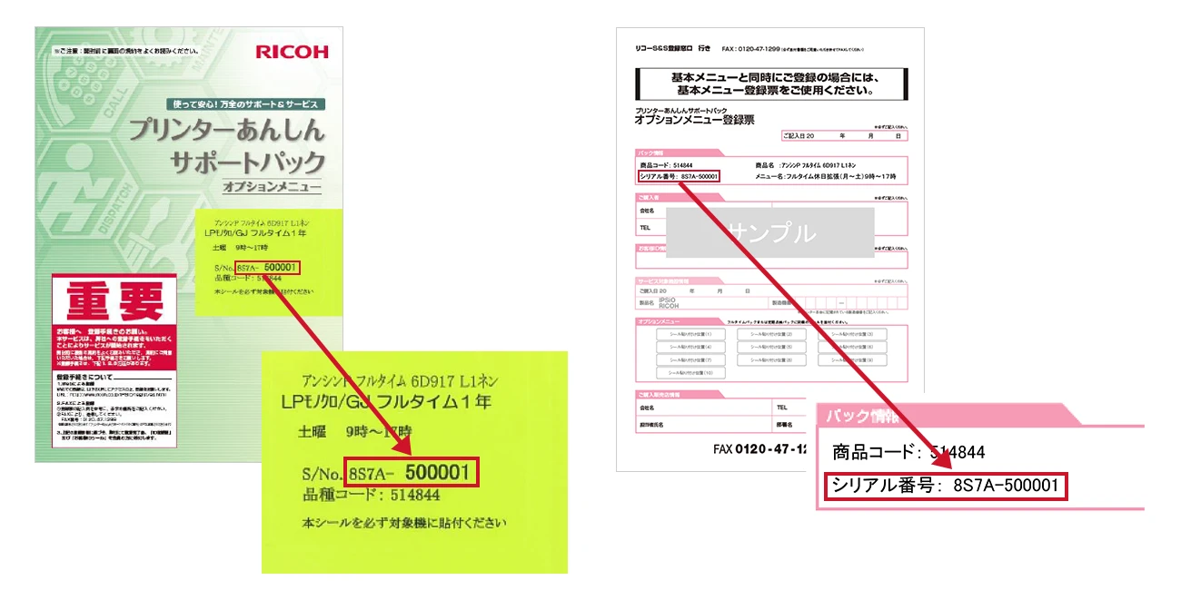 パッケージ表面と登録票のサンプル画像