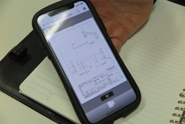 FAXから千葉社長のスマートフォンに入ってきた部品設計図の画像