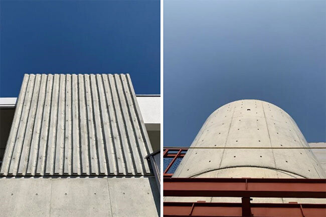 竹を用いた化粧型枠を使って美しく整えられたコンクリート