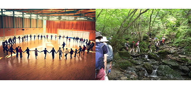 ダイナミックリズムと呼ばれるダンス(右)や登山・ハイキングなどの屋外活動を通じて発達障害を持つ人たちの療育を行っている