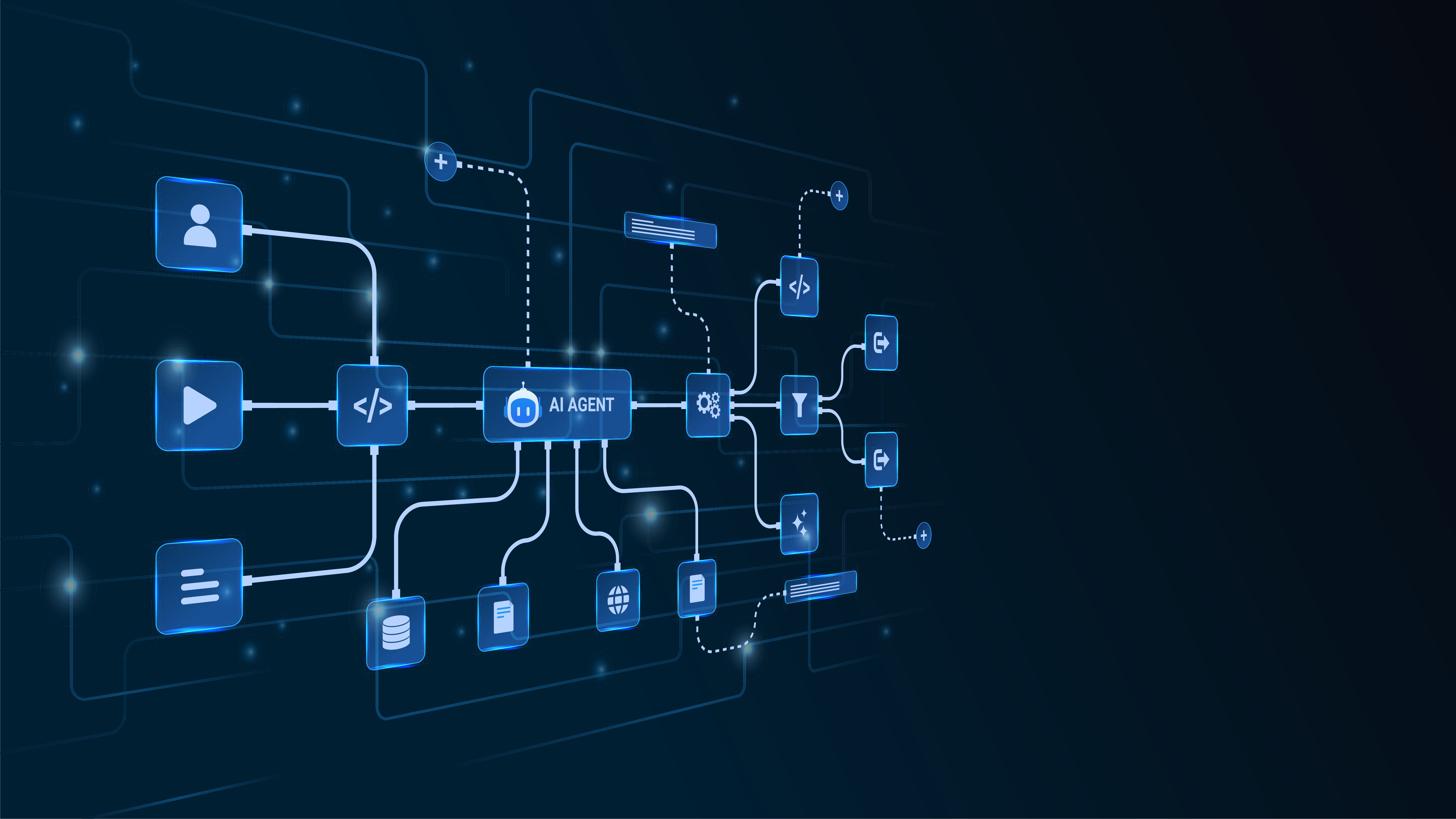 AIエージェントが複数の業務アプリと連携するフローイメージ