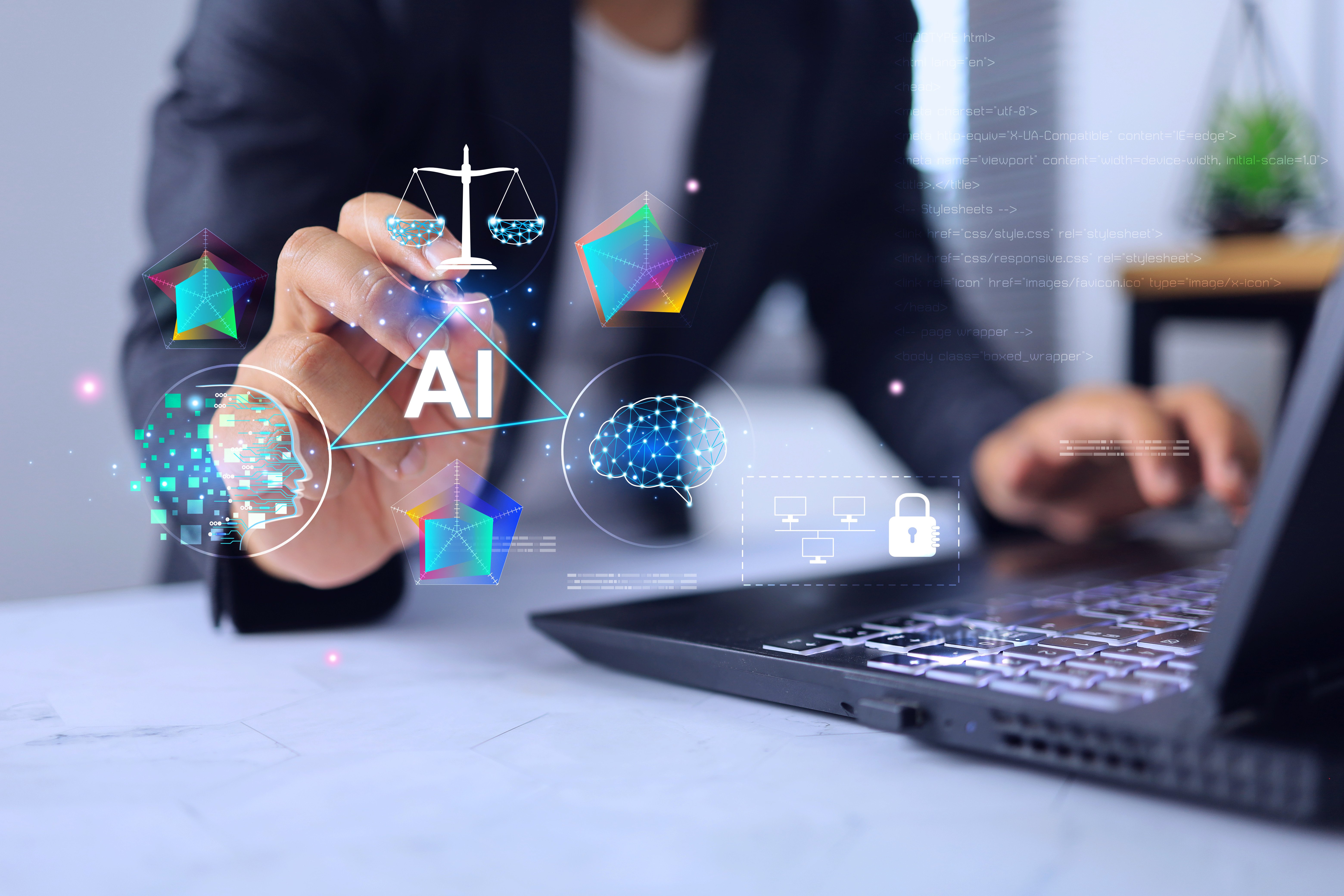 AIアイコンとノートPC